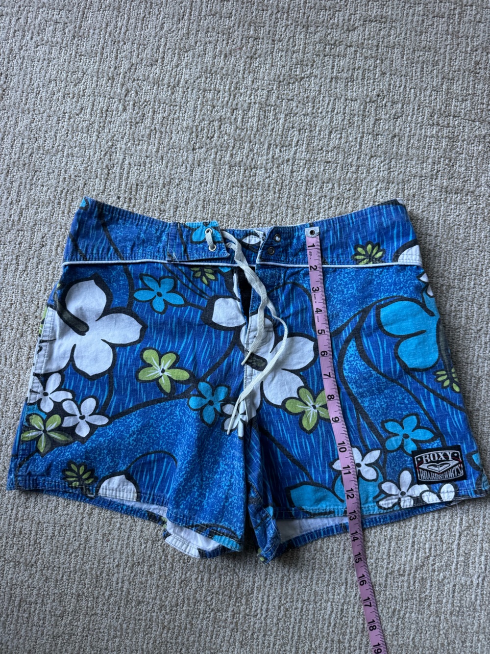 Y2K Roxy Blue Floral Board Shorts for Women
